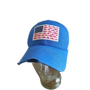 Columbia PFG American Flag Fishing Mesh Trucker Snapback Hat Cap Men Women Blue